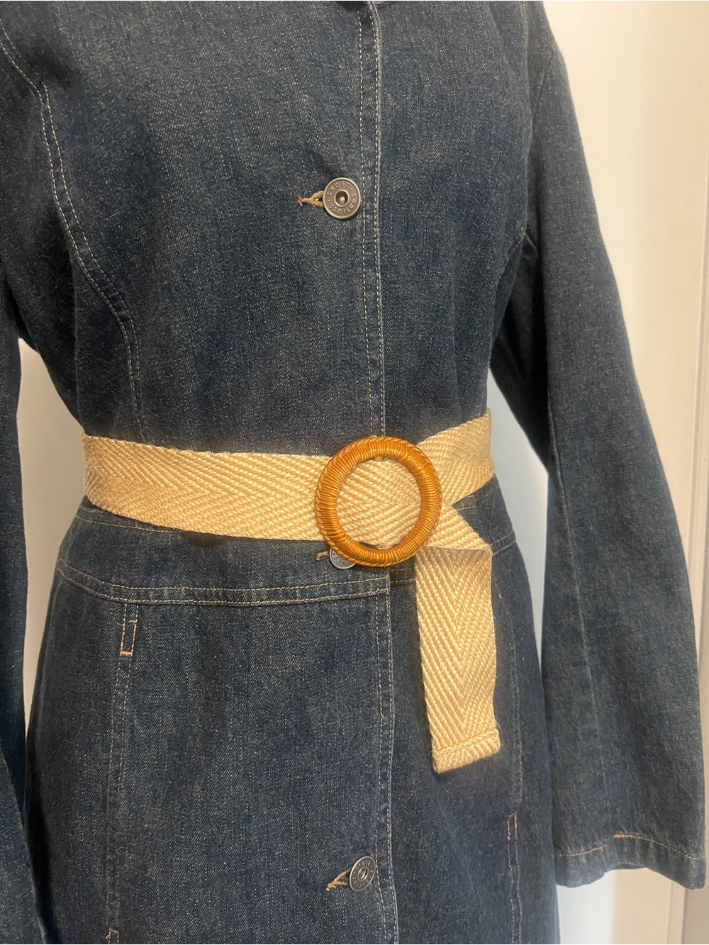 Neutral Woven Belt with Round Rattan Buckle